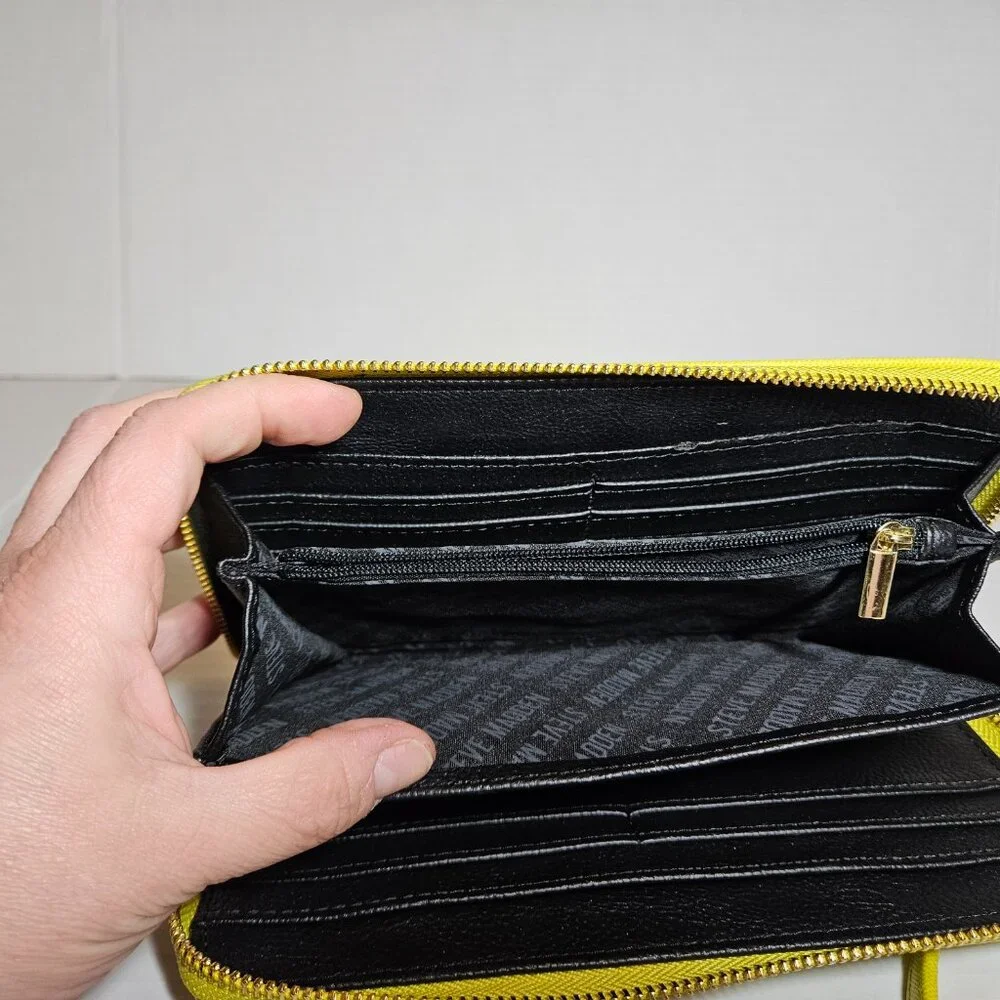STEVE MADDEN SMOOTH ZIP AROUND WALLET PASTEL YELLOW WRISTLET - Picture 13 of 15